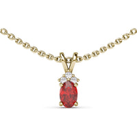Oval Ruby Pendant with Trio Round Diamond Accents by Fana - 0.71 Carat Total Gemstone Weight