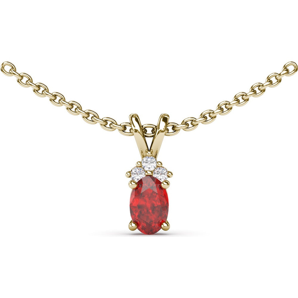 Oval Ruby Pendant with Trio Round Diamond Accents by Fana - 0.71 Carat Total Gemstone Weight