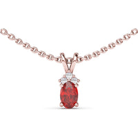 Oval Ruby Pendant with Trio Round Diamond Accents by Fana - 0.71 Carat Total Gemstone Weight