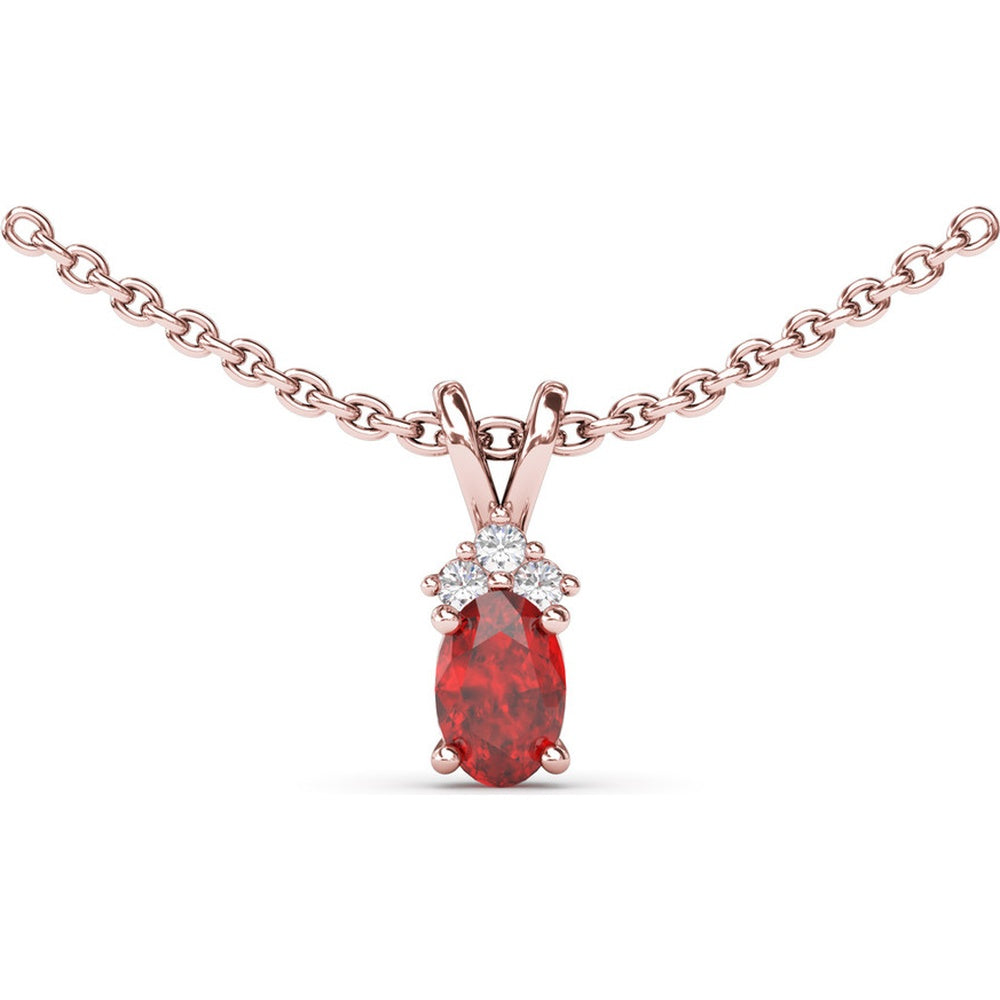 Oval Ruby Pendant with Trio Round Diamond Accents by Fana - 0.71 Carat Total Gemstone Weight