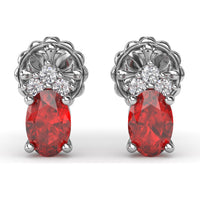 Oval Ruby Stud Earrings with Pavé Diamond Accents by Fana - 1.40 Carat Total Gemstone Weight