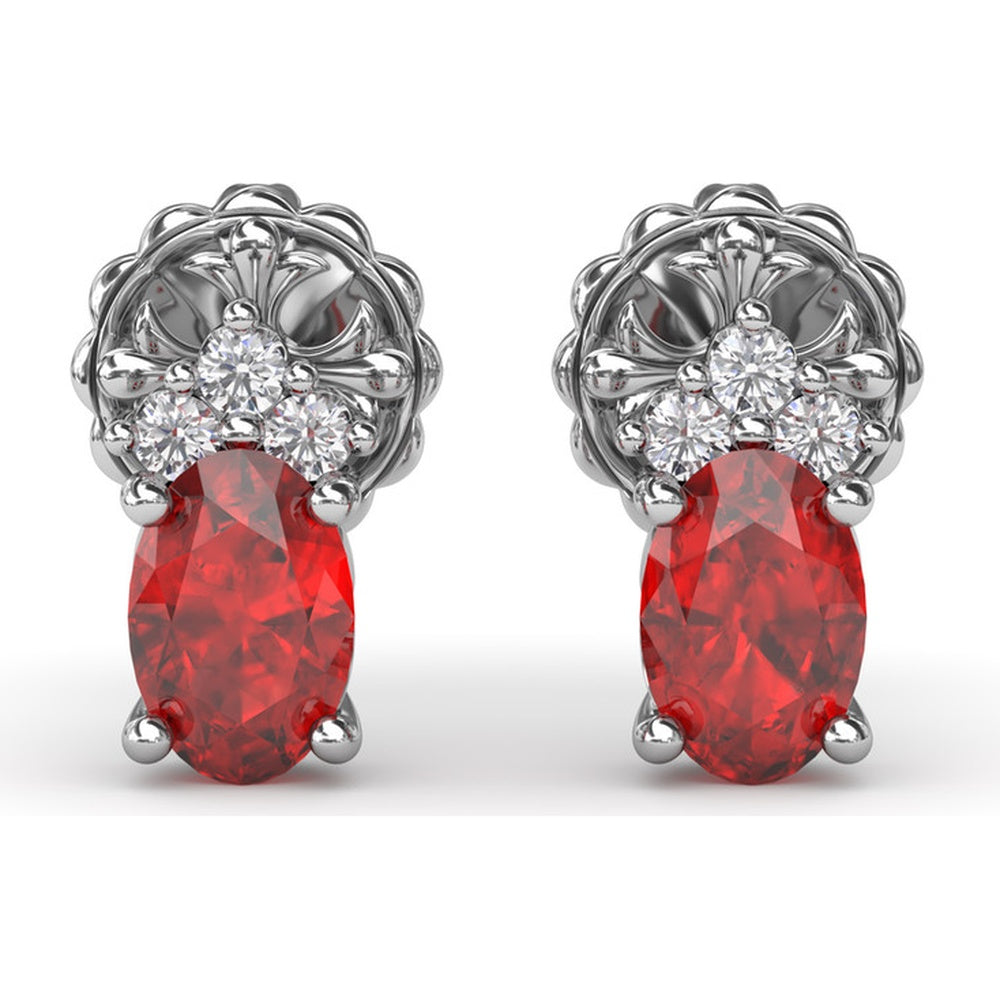 Oval Ruby Stud Earrings with Pavé Diamond Accents by Fana - 1.40 Carat Total Gemstone Weight