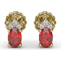 Oval Ruby Stud Earrings with Pavé Diamond Accents by Fana - 1.40 Carat Total Gemstone Weight
