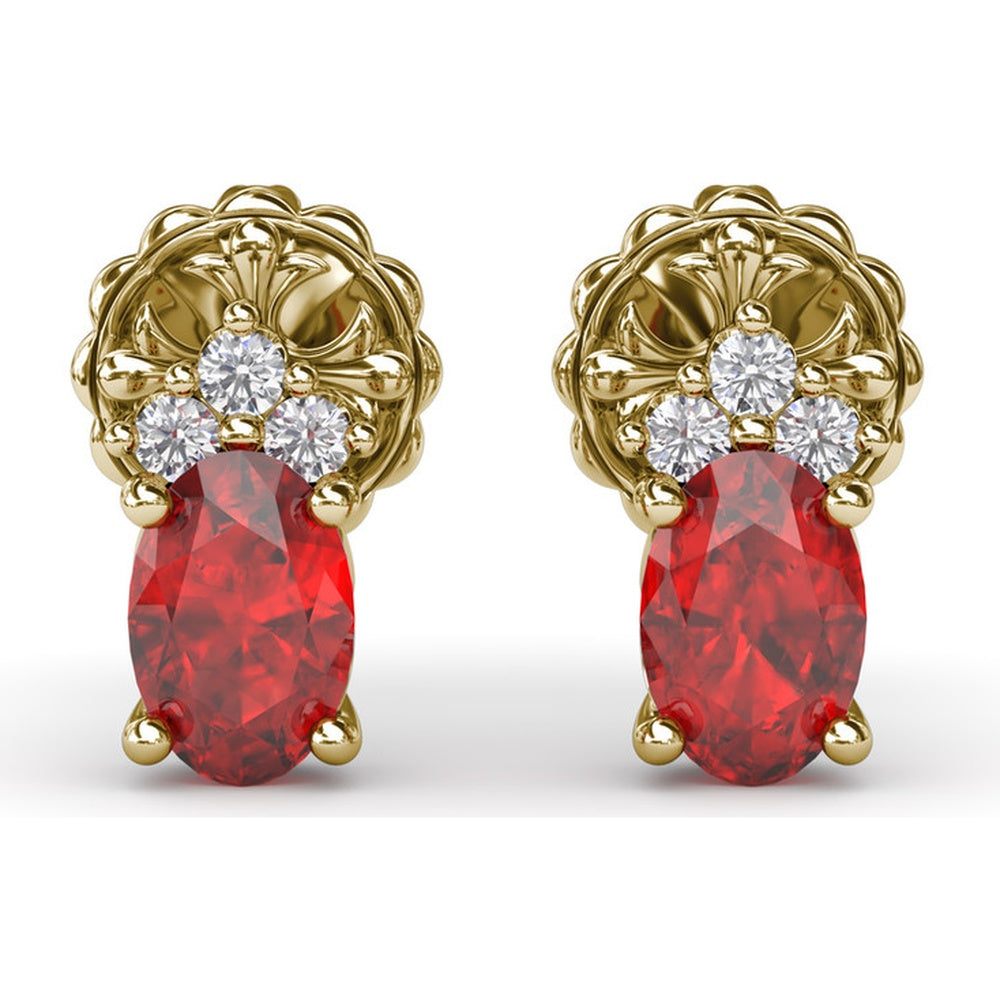 Oval Ruby Stud Earrings with Pavé Diamond Accents by Fana - 1.40 Carat Total Gemstone Weight