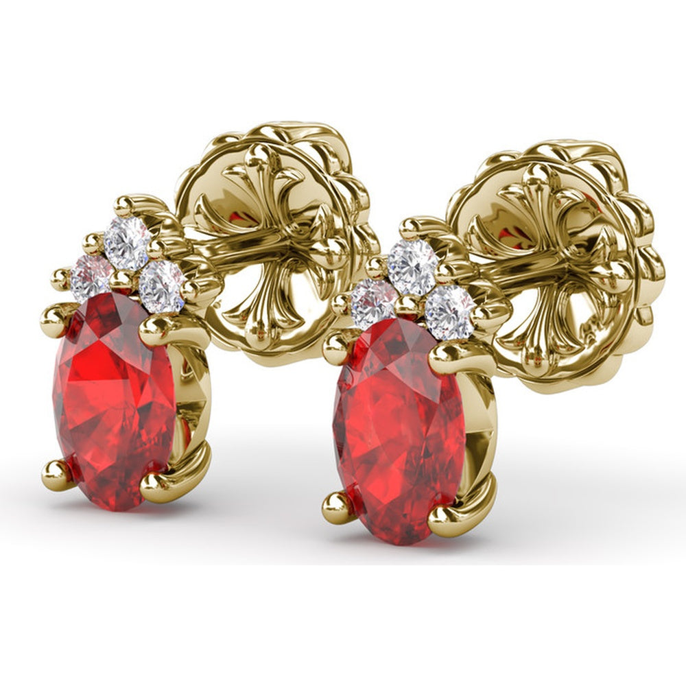 Oval Ruby Stud Earrings with Pavé Diamond Accents by Fana - 1.40 Carat Total Gemstone Weight