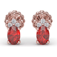 Oval Ruby Stud Earrings with Pavé Diamond Accents by Fana - 1.40 Carat Total Gemstone Weight
