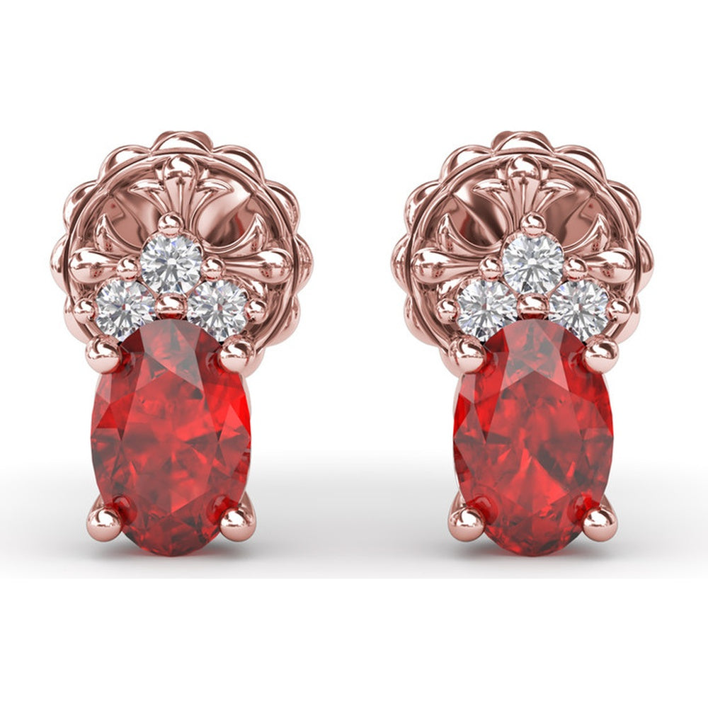 Oval Ruby Stud Earrings with Pavé Diamond Accents by Fana - 1.40 Carat Total Gemstone Weight