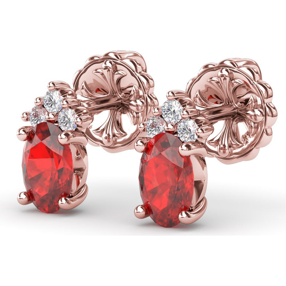 Oval Ruby Stud Earrings with Pavé Diamond Accents by Fana - 1.40 Carat Total Gemstone Weight