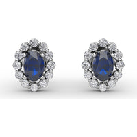 Oval Sapphire and Diamond Halo Stud Earrings by Fana - 1.68 Carat Total Gemstone Weight