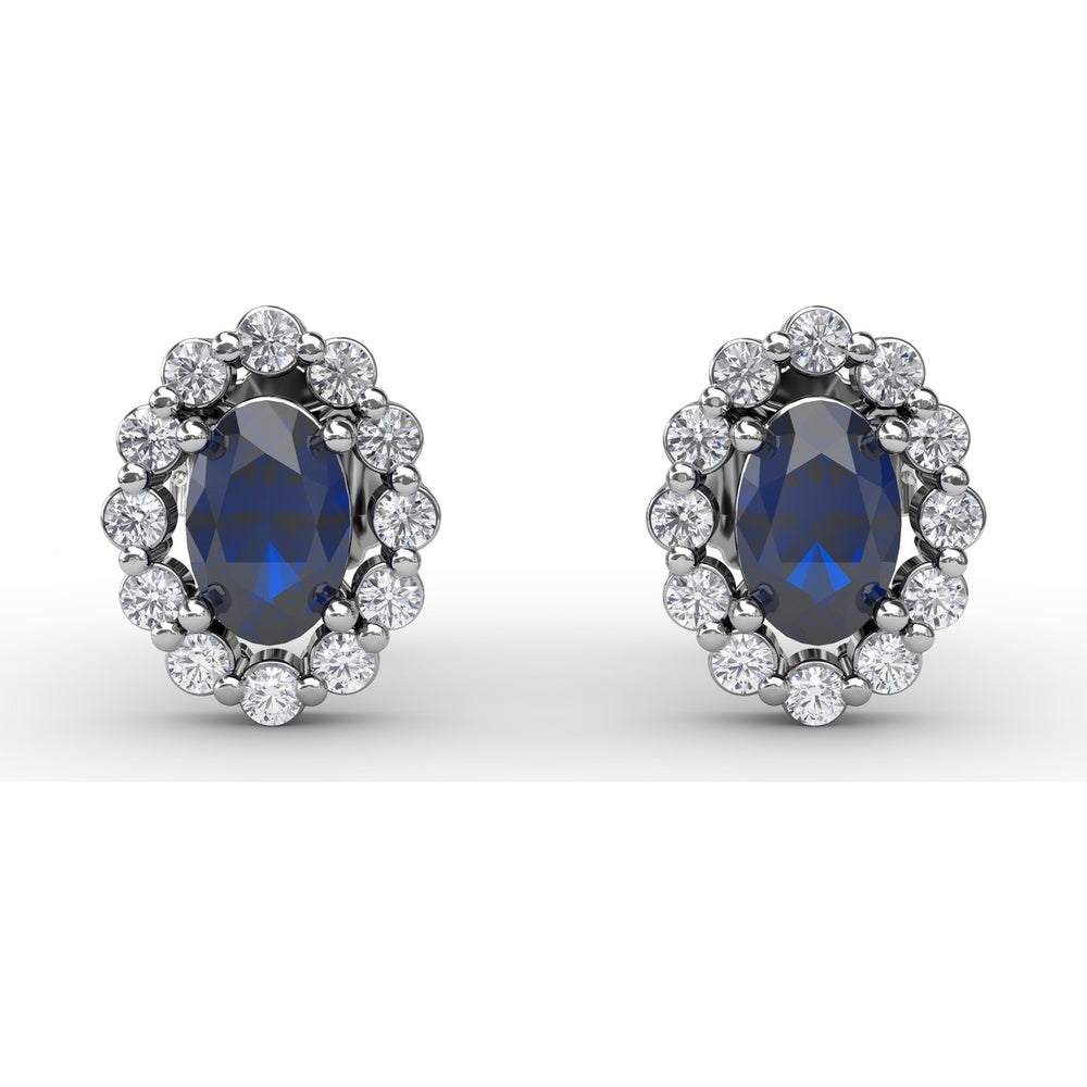 Oval Sapphire and Diamond Halo Stud Earrings by Fana - 1.68 Carat Total Gemstone Weight