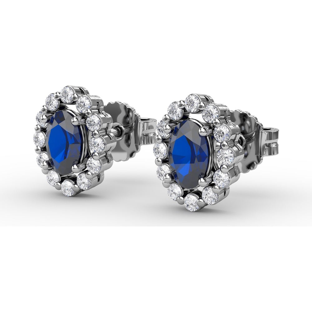 Oval Sapphire and Diamond Halo Stud Earrings by Fana - 1.68 Carat Total Gemstone Weight