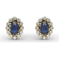 Oval Sapphire and Diamond Halo Stud Earrings by Fana - 1.68 Carat Total Gemstone Weight