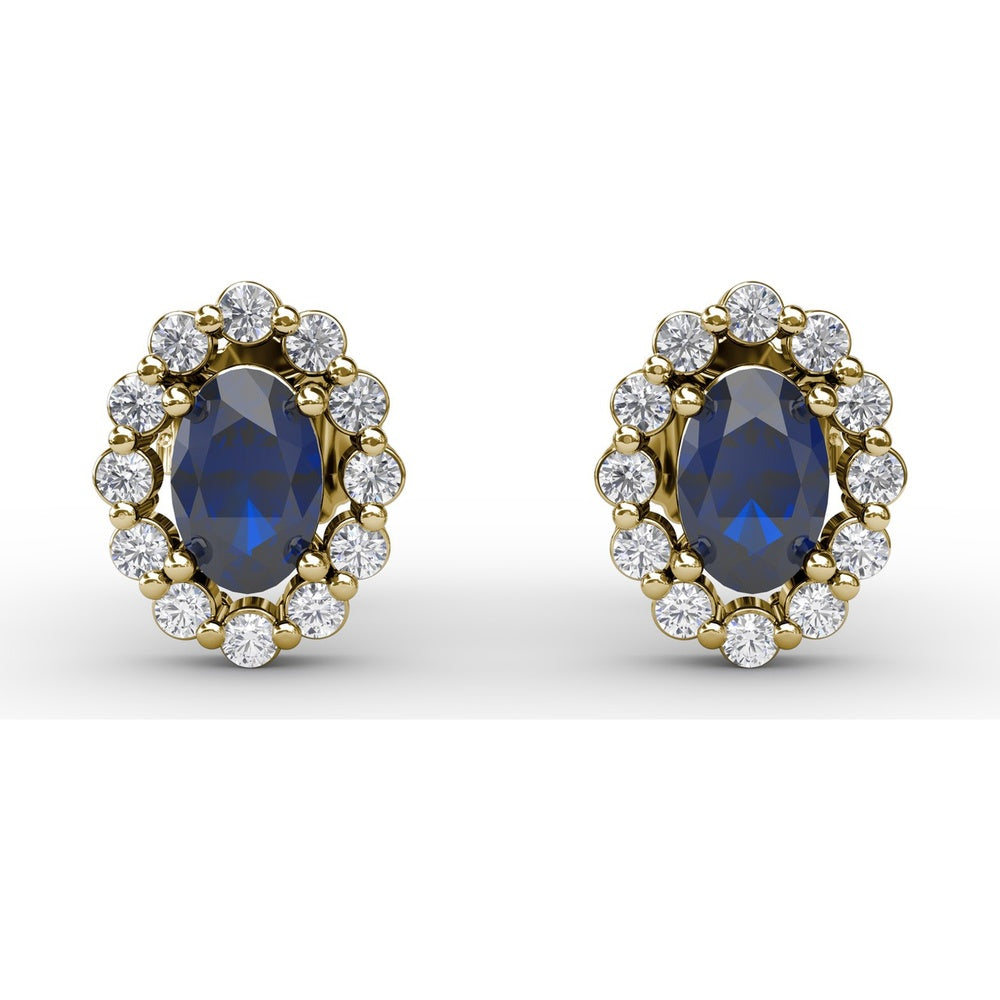 Oval Sapphire and Diamond Halo Stud Earrings by Fana - 1.68 Carat Total Gemstone Weight
