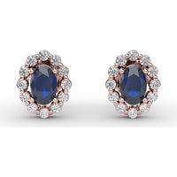Oval Sapphire and Diamond Halo Stud Earrings by Fana - 1.68 Carat Total Gemstone Weight