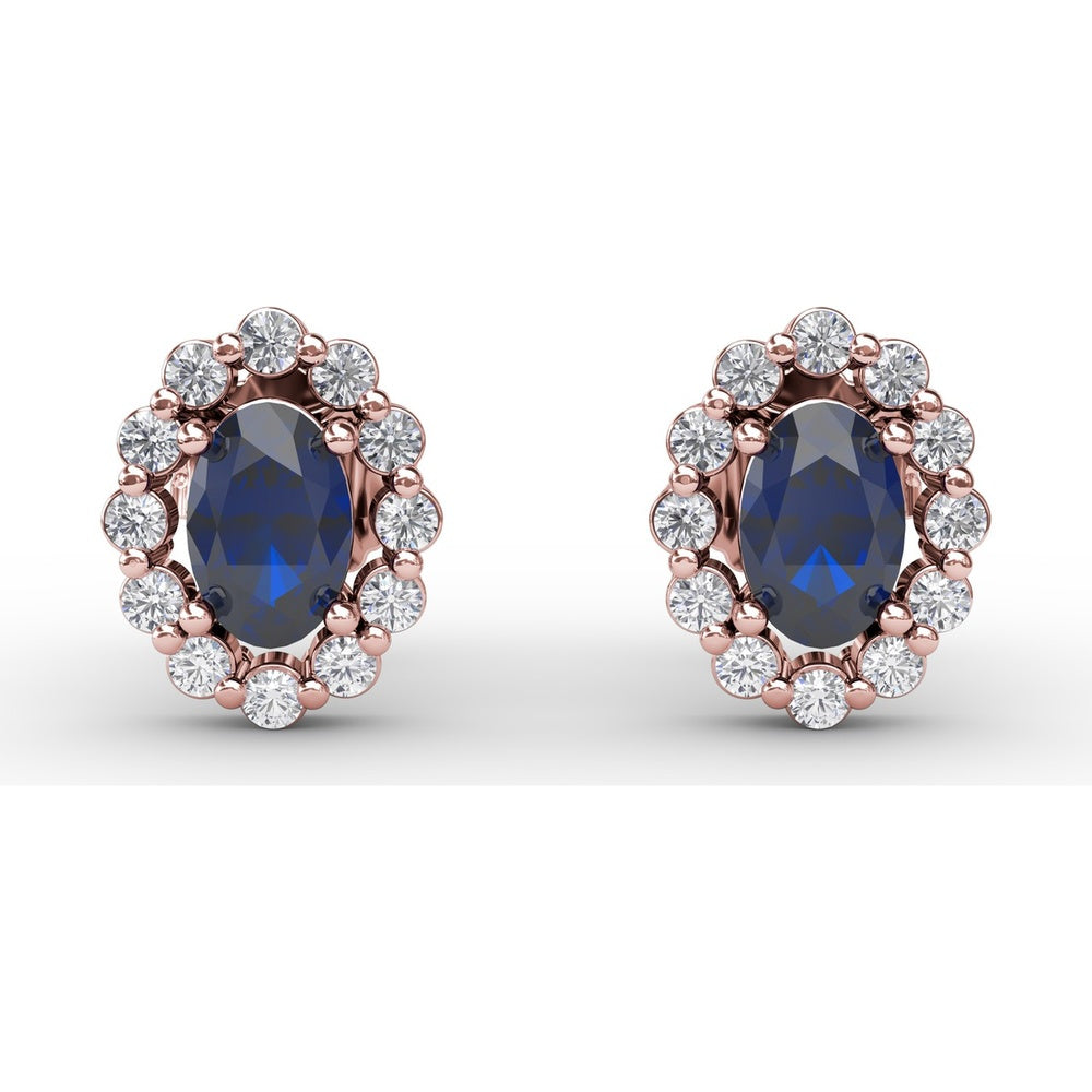 Oval Sapphire and Diamond Halo Stud Earrings by Fana - 1.68 Carat Total Gemstone Weight
