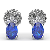 Oval Sapphire and Pavé Diamond Stud Earrings by Fana - 1.40 Carat Total Gemstone Weight