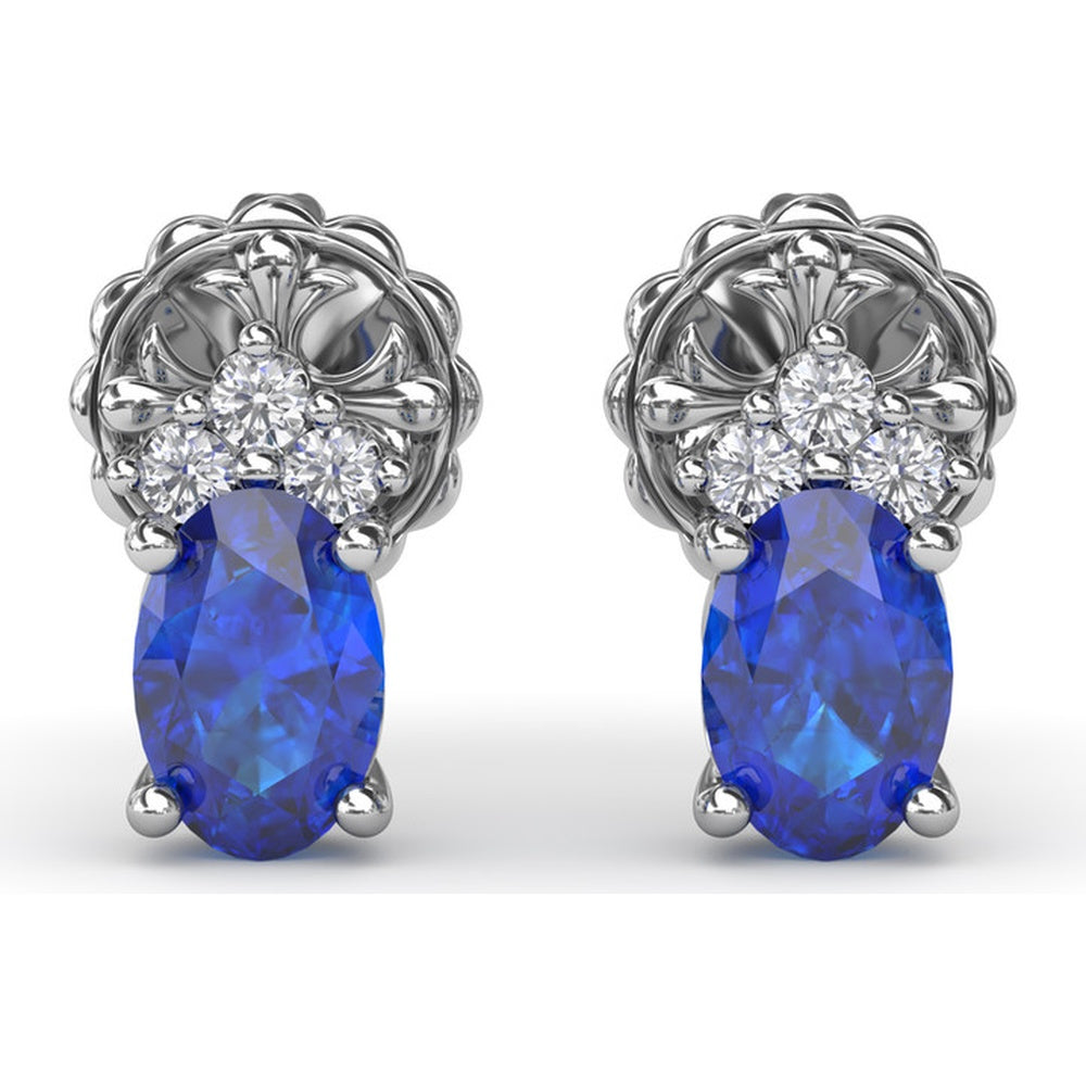 Oval Sapphire and Pavé Diamond Stud Earrings by Fana - 1.40 Carat Total Gemstone Weight