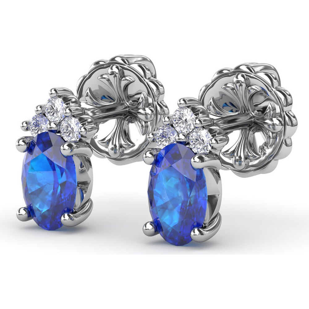 Oval Sapphire and Pavé Diamond Stud Earrings by Fana - 1.40 Carat Total Gemstone Weight