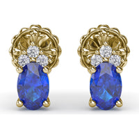 Oval Sapphire and Pavé Diamond Stud Earrings by Fana - 1.40 Carat Total Gemstone Weight