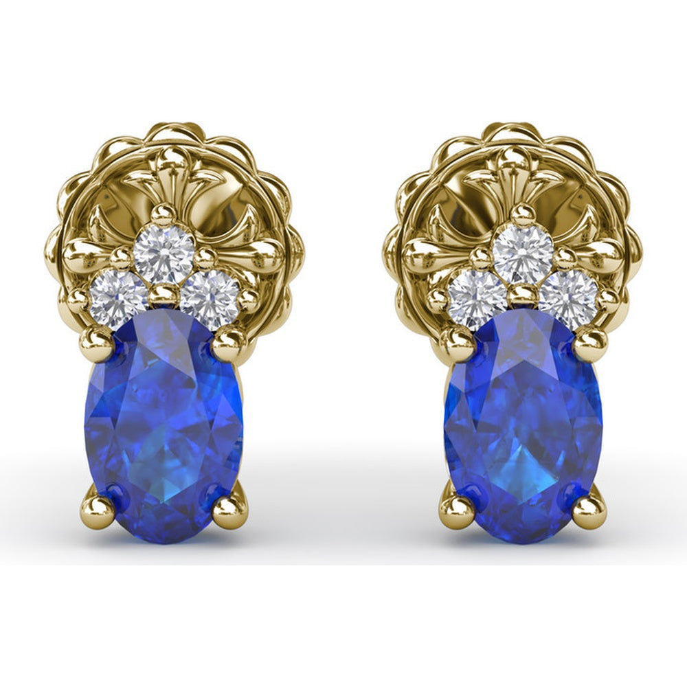 Oval Sapphire and Pavé Diamond Stud Earrings by Fana - 1.40 Carat Total Gemstone Weight