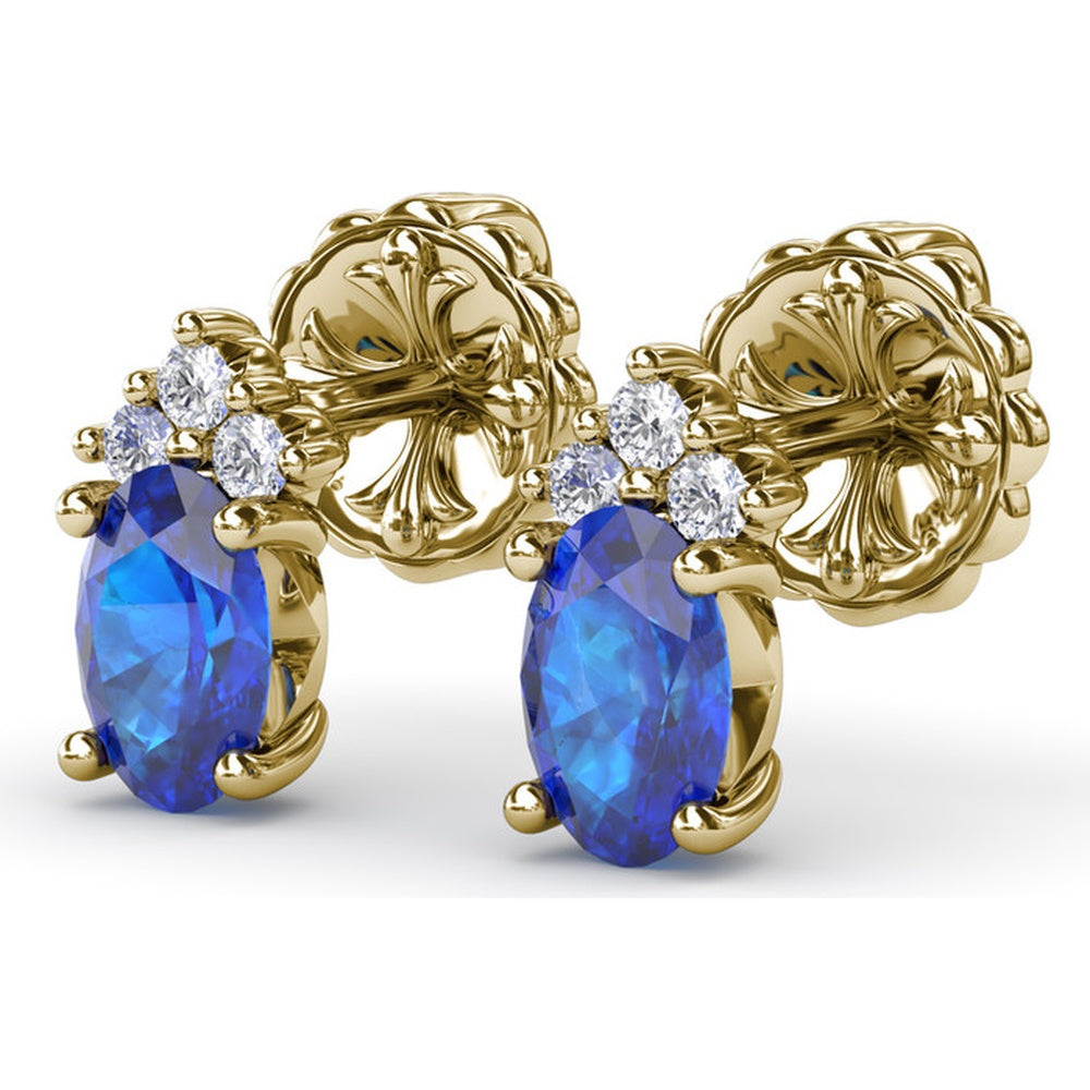 Oval Sapphire and Pavé Diamond Stud Earrings by Fana - 1.40 Carat Total Gemstone Weight