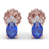 Oval Sapphire and Pavé Diamond Stud Earrings by Fana - 1.40 Carat Total Gemstone Weight