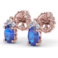Oval Sapphire and Pavé Diamond Stud Earrings by Fana - 1.40 Carat Total Gemstone Weight