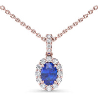 Oval Sapphire Halo Pendant Necklace with Diamond Accents by Fana - 1.50 Carat Total Gemstone Weight