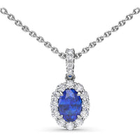 Oval Sapphire Halo Pendant Necklace with Diamond Accents by Fana - 1.50 Carat Total Gemstone Weight