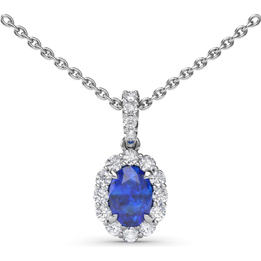 Oval Sapphire Halo Pendant Necklace with Diamond Accents by Fana - 1.50 Carat Total Gemstone Weight