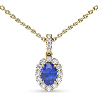 Oval Sapphire Halo Pendant Necklace with Diamond Accents by Fana - 1.50 Carat Total Gemstone Weight