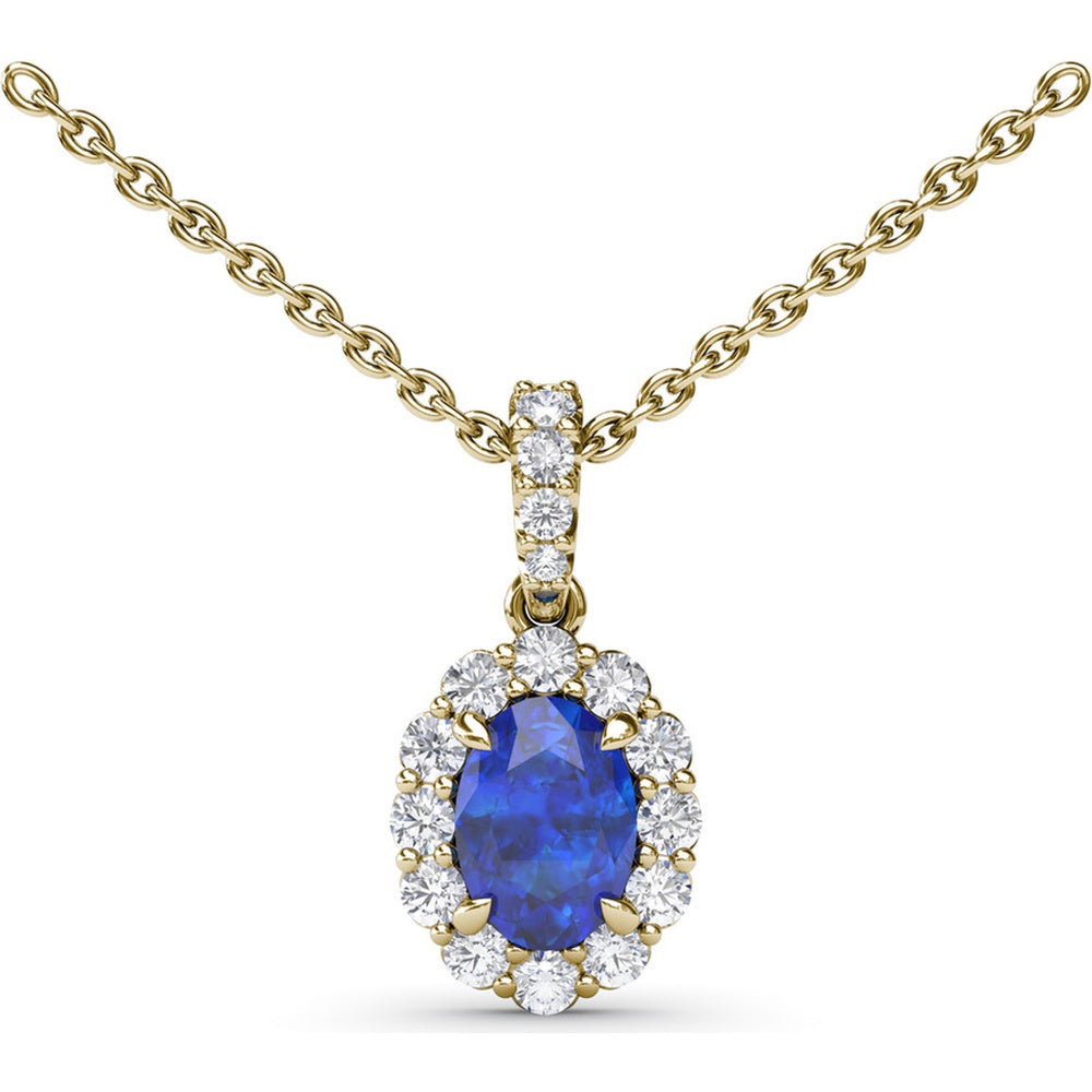 Oval Sapphire Halo Pendant Necklace with Diamond Accents by Fana - 1.50 Carat Total Gemstone Weight