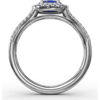 Oval Sapphire Halo Ring with Split Shank Pavé Diamonds by Fana - 0.92 Carat Total Diamond Weight