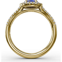 Oval Sapphire Halo Ring with Split Shank Pavé Diamonds by Fana - 0.92 Carat Total Diamond Weight