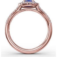 Oval Sapphire Halo Ring with Split Shank Pavé Diamonds by Fana - 0.92 Carat Total Diamond Weight