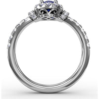 Oval Sapphire Ring with Diamond Halo and Split Shank Pavé Band by Fana - 1.20 Carat Total Gemstone Weight