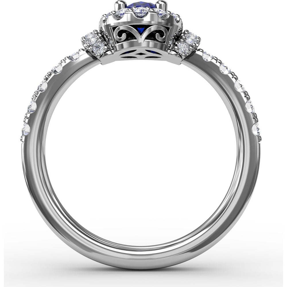Oval Sapphire Ring with Diamond Halo and Split Shank Pavé Band by Fana - 1.20 Carat Total Gemstone Weight