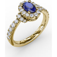 Oval Sapphire Ring with Diamond Halo and Split Shank Pavé Band by Fana - 1.20 Carat Total Gemstone Weight