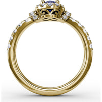 Oval Sapphire Ring with Diamond Halo and Split Shank Pavé Band by Fana - 1.20 Carat Total Gemstone Weight