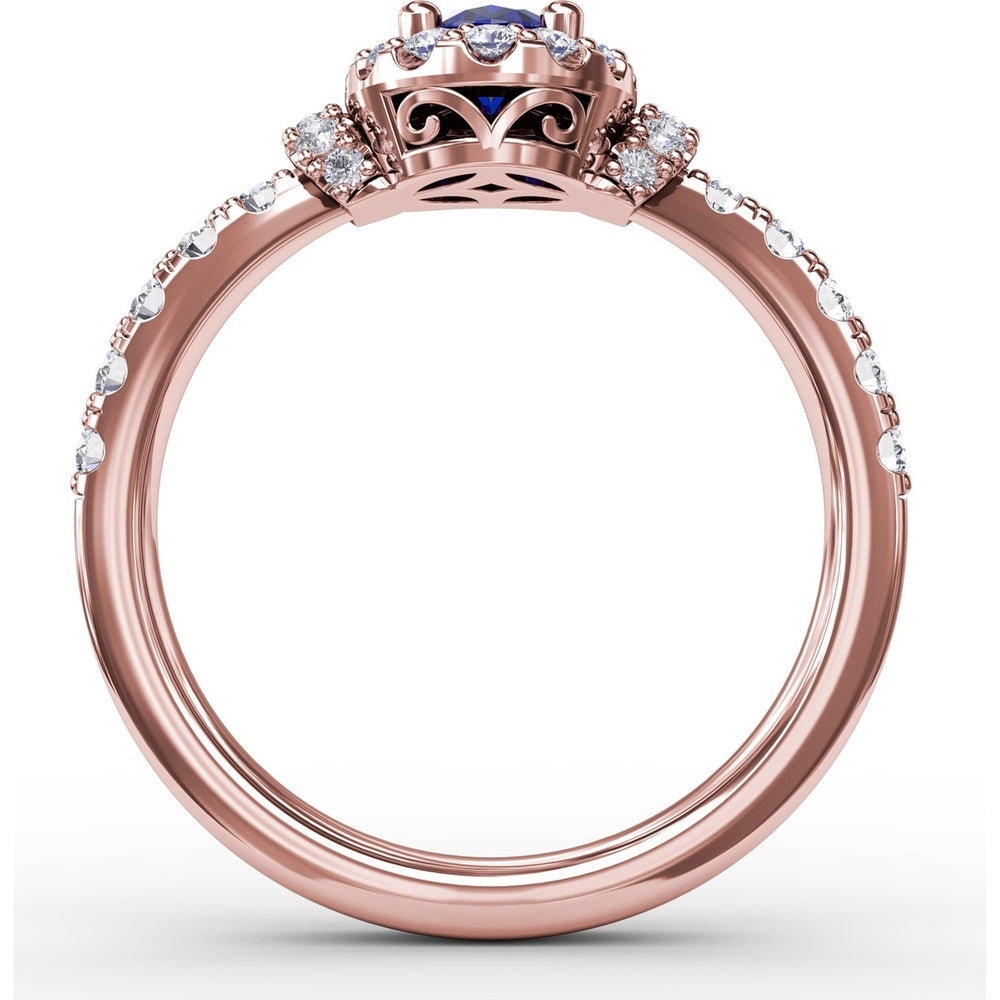 Oval Sapphire Ring with Diamond Halo and Split Shank Pavé Band by Fana - 1.20 Carat Total Gemstone Weight