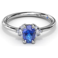 Oval Sapphire Ring with Diamond Trio Clusters by Fana - 0.59 Carat Total Diamond Weight