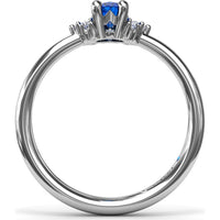 Oval Sapphire Ring with Diamond Trio Clusters by Fana - 0.59 Carat Total Diamond Weight