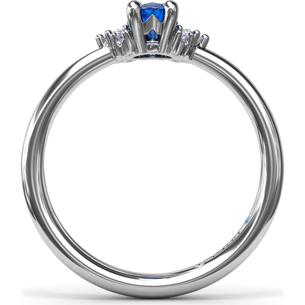 Oval Sapphire Ring with Diamond Trio Clusters by Fana - 0.59 Carat Total Diamond Weight