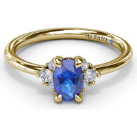 Oval Sapphire Ring with Diamond Trio Clusters by Fana - 0.59 Carat Total Diamond Weight