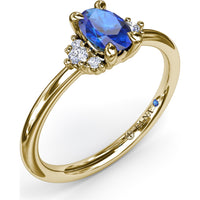 Oval Sapphire Ring with Diamond Trio Clusters by Fana - 0.59 Carat Total Diamond Weight