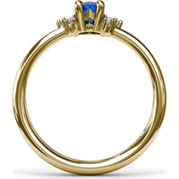 Oval Sapphire Ring with Diamond Trio Clusters by Fana - 0.59 Carat Total Diamond Weight
