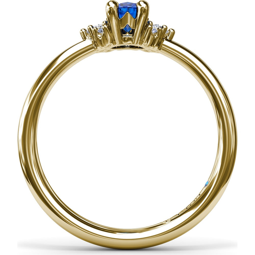 Oval Sapphire Ring with Diamond Trio Clusters by Fana - 0.59 Carat Total Diamond Weight