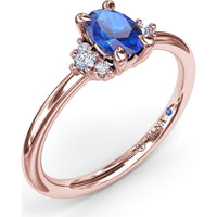 Oval Sapphire Ring with Diamond Trio Clusters by Fana - 0.59 Carat Total Diamond Weight