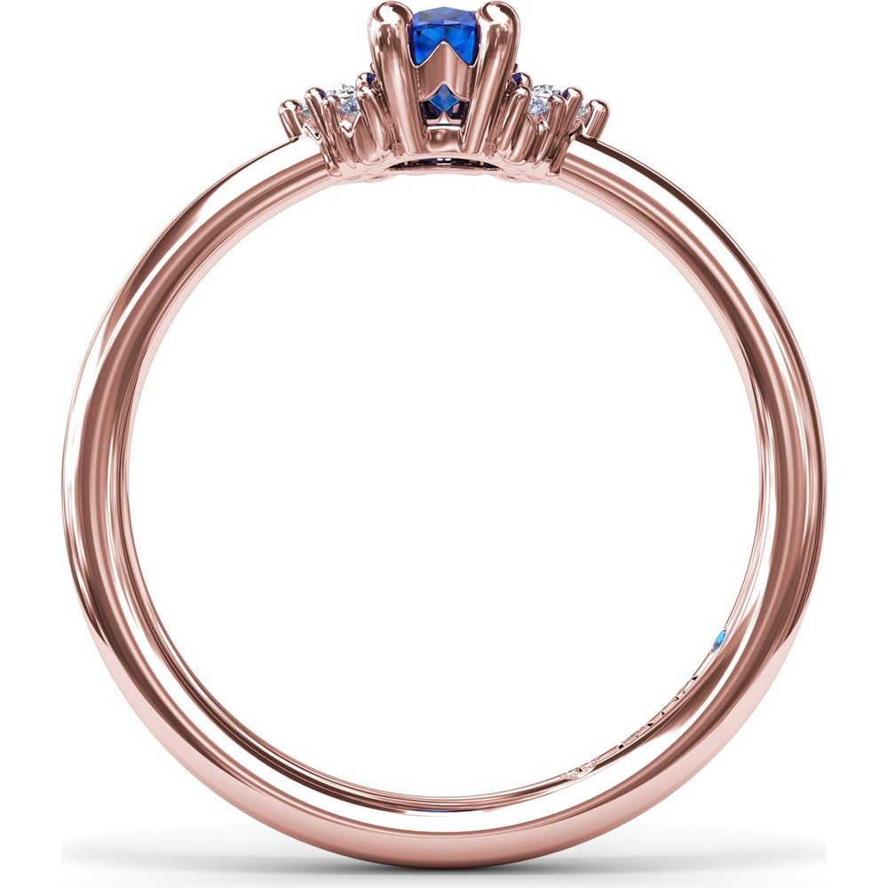 Oval Sapphire Ring with Diamond Trio Clusters by Fana - 0.59 Carat Total Diamond Weight