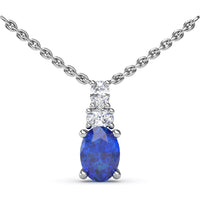 Oval Sapphire Solitaire Pendant Necklace with Round Diamond Accents by Fana - 1.46 Carat Total Gemstone Weight